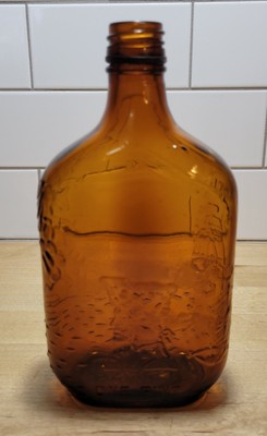 Vintage John Paul Jones Amber Embossed Whiskey Pint Bottle Owens-Illinois Glass