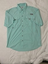 Men's Columbia PFG Omni-Shade Fishing L/S Button Shirt Teal Small