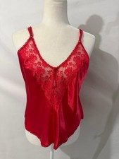 VINTAGE Maidenform Chantilly Red Satin  Lace Camisole Sz 36