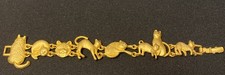 Pulsera de eslabones vintage juguetona gatito gatos tono dorado firmada AJC