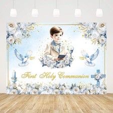 7x5ft First Holy Communion Backdrop for Boy Mi Primera Comunion Baptism Chris...