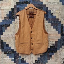 The Territory Ahead Leather Waistcoat Mens L Tan Brown Nubuck Button Vest Vtg