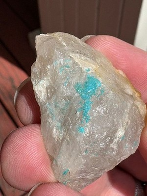 Turquoise, crystals on Quartz, Bishop mine, Lynch Station, Cambell Co., Virginia