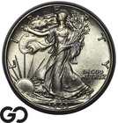 1943 Walking Liberty Half Dollar 90% Silver AU/MS, Lustrous White Surfaces