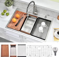 36" Stainless Steel Drop-In Kitchen Sink Workstation with Accessories, 10" Deep