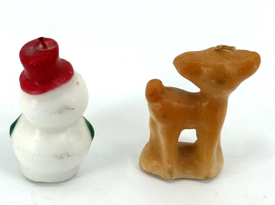 Винтажные Рождественские Фигурные Свечи Снеговик Красная Шляпа и Олень Олень Лот Праздник - Изображение 2 из 2