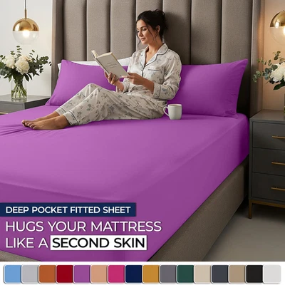 BEDBASICS Fitted Sheet Light Weight Breathable Bed Fitted Covers Hotel Grade All Sizes UK