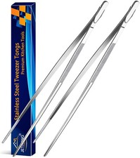2 Pieces Extra-Long Tweezer Tongs 12-Inch Stainless Steel Tweezers Chef Tweezers