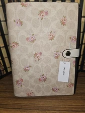 COACH Notebook  in Signature Canvas w/Floral Print Gold/Sand Multi NWT