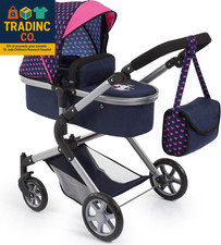 : Pram Neo City - Blue, Pink - Dolls up to 20", Shoulder Bag, Convert to Jogger