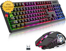 Wireless RGB Gaming Keyboard and Mouse - Rechargeable RGB Backlit,Long Battery L