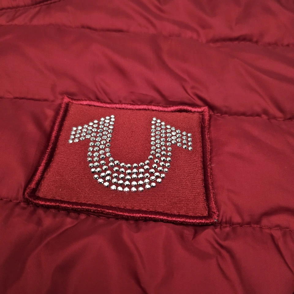 True Religion Jacket Womens Large Slim Red Puffer Lightweight Diamond Logo - Image 3 of 4