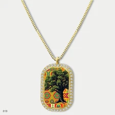 New Colorful Tree of Life Pendant Necklace Chain Graphic Dog Tag Chain Gift Desi