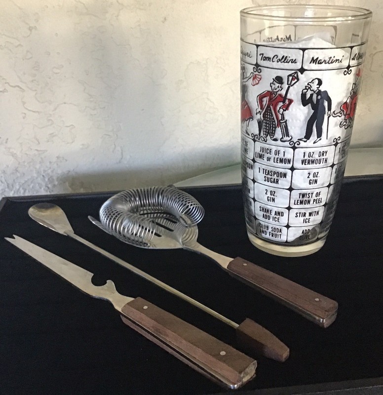 Vintage Anchor Hocking Cocktail Glass W/ Recipes & Tools Bar Set