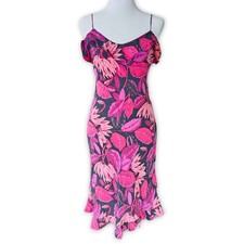 Vintage Betsey Johnson Y2K 90s Floral Silk Spaghetti Straps Midi Slip Dress Size