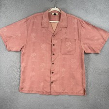 Tommy Bahama Shirt Mens XL Pink 100 Silk Palm Tree Camp Hawaiian Button Front
