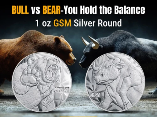 BULL AND BEAR MARKET BU 1 oz .999 FINE GSM Silver Round  - IN STOCK!