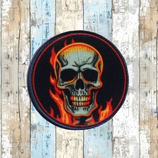 Skeleton Patch Iron-on Applique Halloween Badge Motorcycle Skull Flames Decor
