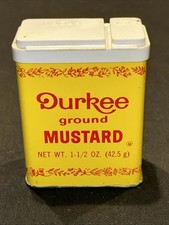 Vintage Durkee Spice Tin Ground Mustard Yellow 1970  s W8