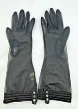 Vintage 50's Wear-Right Sheer Black Nylon Gloves Button Cuff Size 7 USA