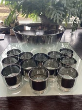 1950s MCM Mid Century Modern Dorothy Thorpe Silver Fade Punch Bowl & 12 Glasses