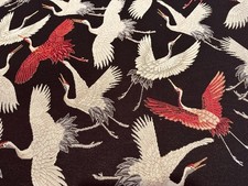 Crane Bird Gobelin Tapestry Upholstery Cushion Woven Fabric Black - 140cm Wide