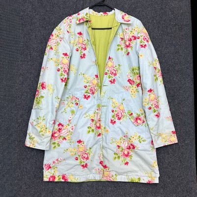 Crazy Horse Liz Claiborne Trench Coat Womens M Lime Green Floral Reversible