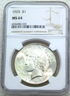 1925 Peace Silver Dollar NGC MS64 Original Gorgeous Luster PQ #L175C
