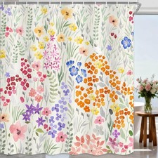 Cute Floral Shower Curtain,Colorful Flower Fabric Spring Boho Girls Girly Wil...