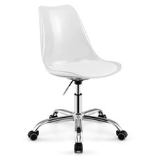 Clear Desk Chair with Swivel Seat  Soft PU Leather Cushion Universal Wheels