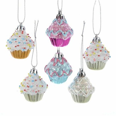 Kurt Adler 2'' Cupcake Ornament Set of 6 2in, Multi Color 
