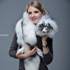Women's Whole Pelt Real Fox Fur Shawl Scarf Cape Wrap Fur Collar Warmer Neck