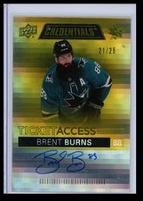 2021-22 Upper Deck Credentials Ticket Access Autographs Brent Burns Auto 21/25