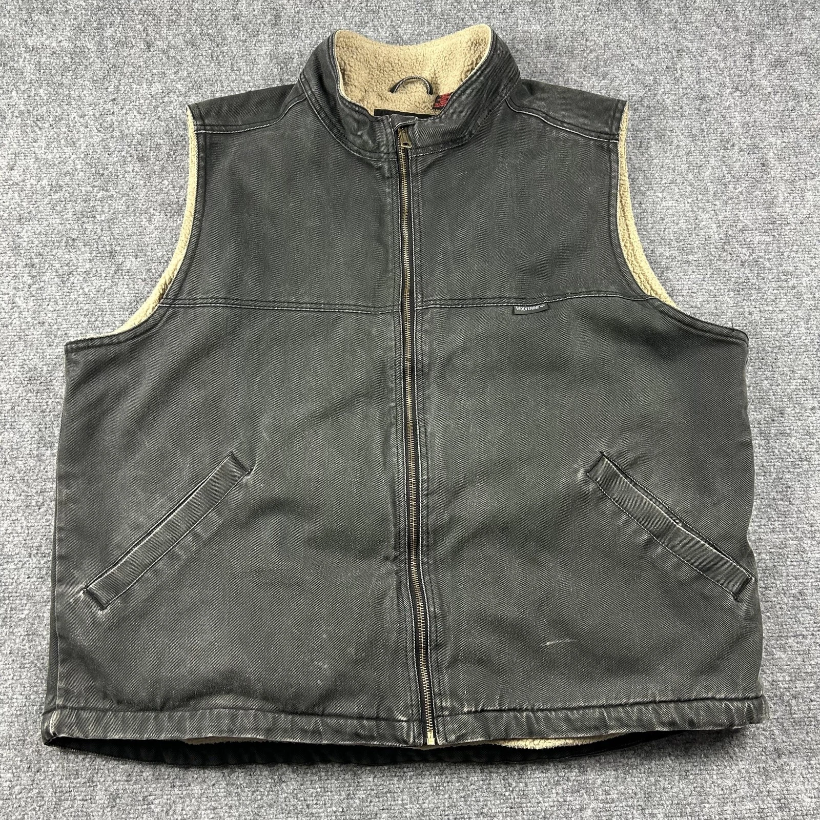 Wolverine Vest Mens 2XL Gray Canvas Sherpa Lined Full Zip Workwear Outdoor