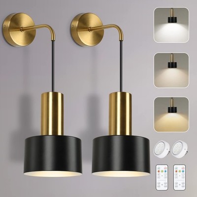 VerRon Set of 2 Battery Operated Wall Sconces Wireless Remote Control Black