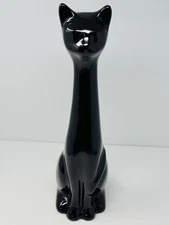 Vintage MCM Long Neck Black Cat Glossy Ceramic Toilet Brush Holder