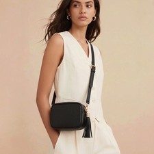Borsa a tracolla in pelle italiana borsa per fotocamera nappa nera preppy