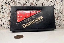 Travel Size Red Double 6 Domino Tiles in Snap Black Vinyl Case