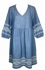 J. Jill Chambray Boho Dress Women’s Medium Embroidered Lace Denim Look romantic