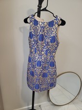 Alice+Olivia Carrie Jacquard Cocktail Holiday Dress Blue Gold Size 2