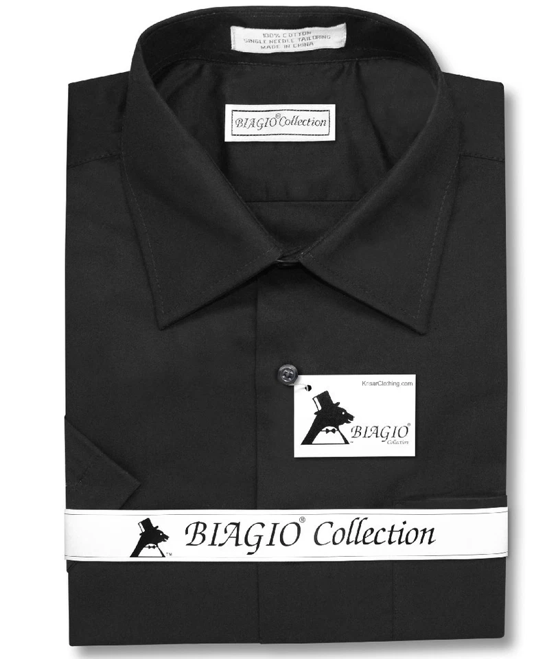 Biagio 100% Cotton Mens Short Sleeve Solid BLACK Color Dress Shirt size X-Large - Image 2 of 2