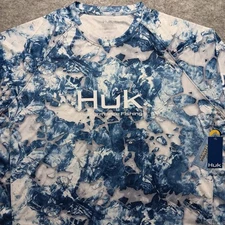 HUK Mossy Oak Pursuit Vented Performance Fishing Shirt Mens 3XL Blue Long Sleeve