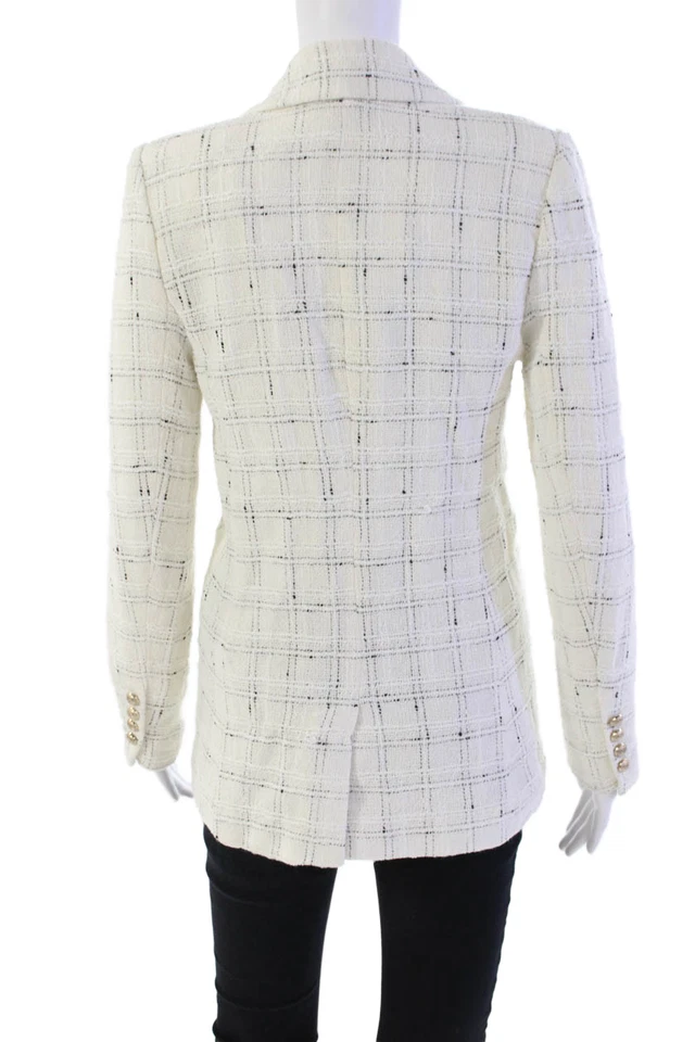 Generation Love Womens Double Breasted Tweed Plaid Blazer Jacket White Size XS - Image 4 of 4