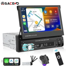 Single 1DIN 7" Flip Out Car Radio Apple Carplay Android Auto Touch Screen Stereo