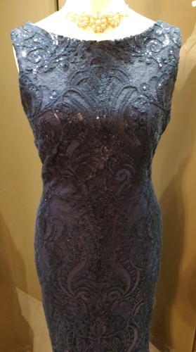 Quiz Sequin Lace Long Navy Blue Formal Evening Dress 14 Cruise Cocktail Party - Picture 4 of 16