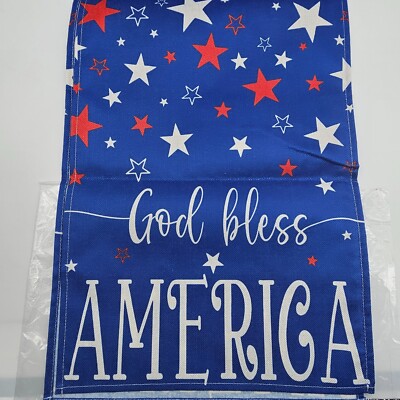 Stars Red White Blue Table Runner, 90''x13'', Fourth of July God Bless America