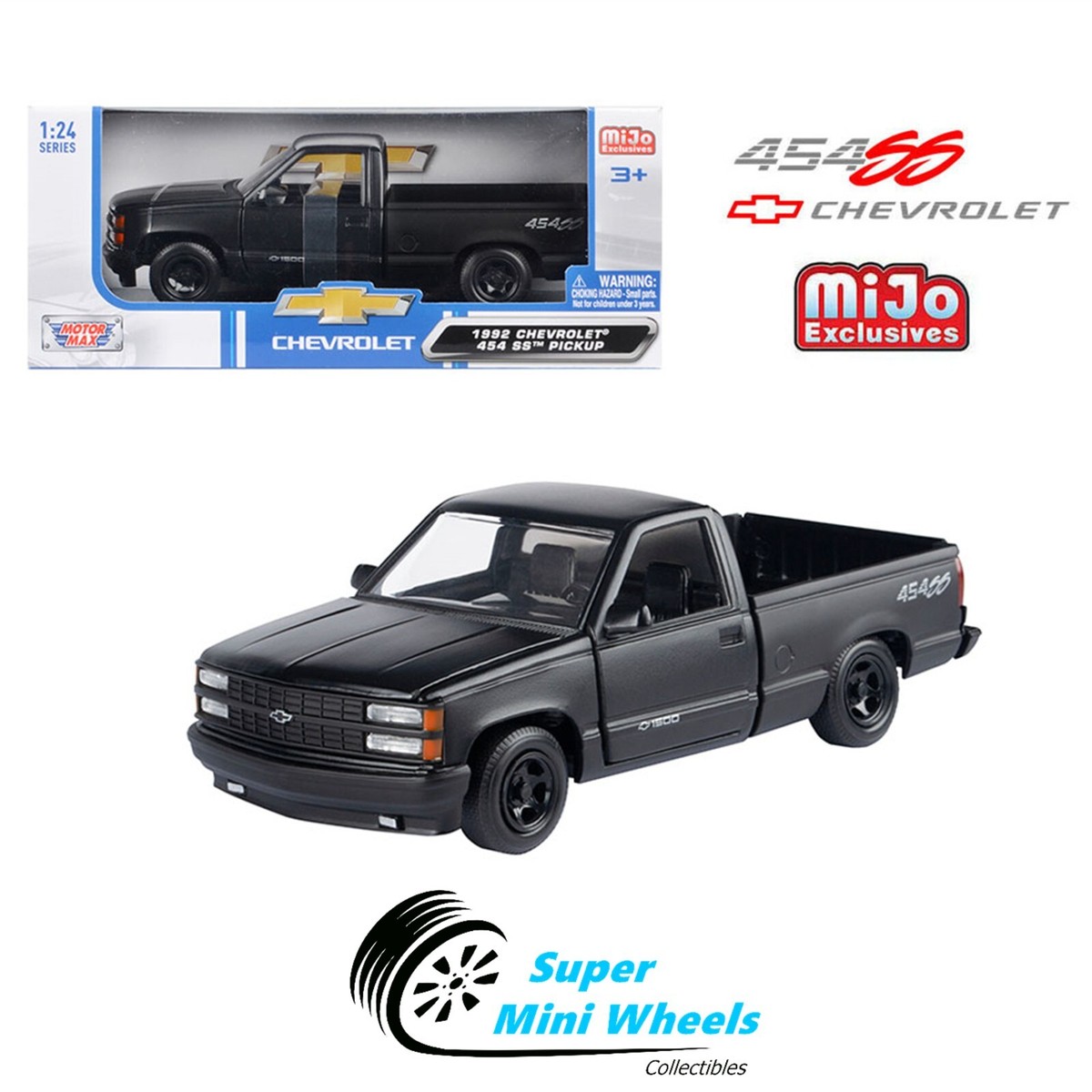 モーターマックス TL 1/24 '92 C-1500 454SS BLK モーターマックス TL 1/24 '92 C-1500 454SS BLK ミニカー