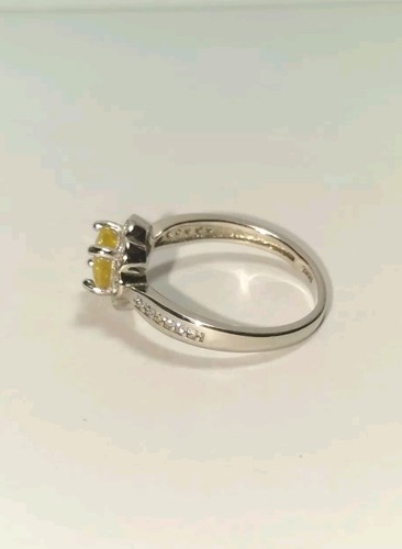 Natural yellow heated Sapphire,CZ Ring 925 Sterling 14k white Gold plate size 7 - Picture 9 of 9