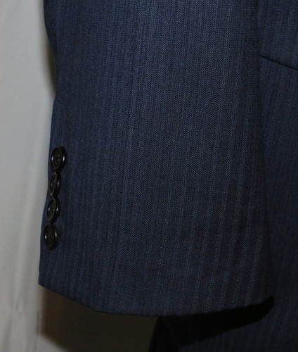 Traje Hickey Freeman Loro Piana 150 Brampton Azul Marino Rayas Dos Botones 44L - Imagen 9 de 16