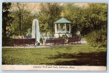 1910 Artesian Well & Park Bandstand Trees Benches LeSueur Minnesota MN Postcard